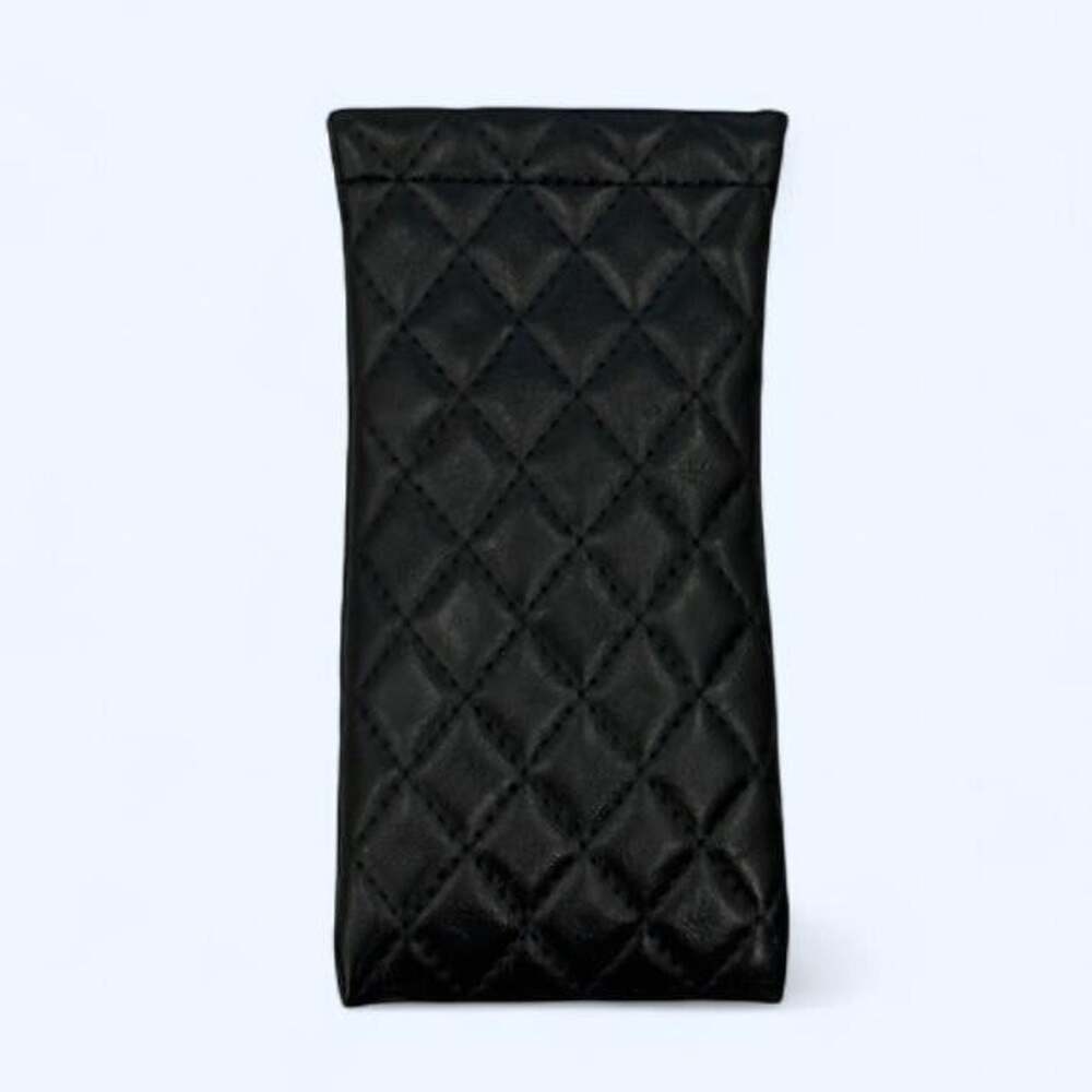 Preppy/Quiet Luxury Black Quilted Leather  Magnetic Top Sunglasses Pouch